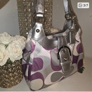 Coach Metallic and Purple Patterned Shoulder Bag
